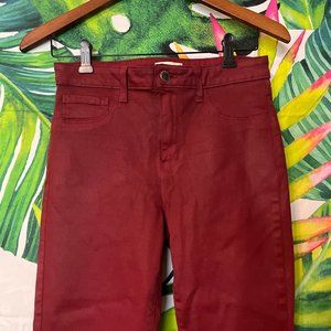 $265 L’Agence 28 Red Coated Denim Cropped Skinny City Fall Winter Bold Jeans